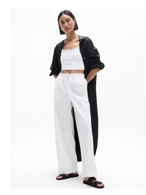 Athleta Drift Poplin Wide-Leg Drawstring Pants in White